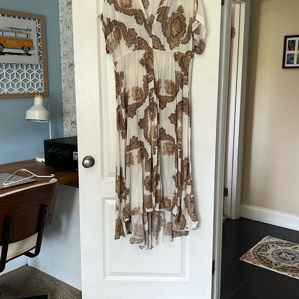 H&M White and Brown Tiered Wrap Sundress